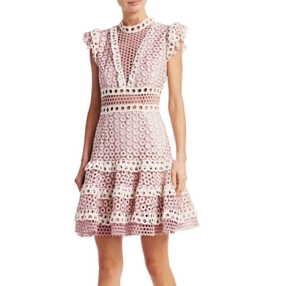 Sea New York Josie Dress, Blush Pink Eyelet Lace Crochet Dress
Z14
